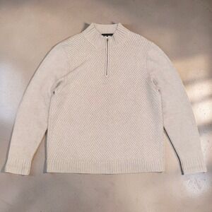 Grayson & Dunn Mens L Ivory 100% Cashmere Quarter Zip Pullover Sweater